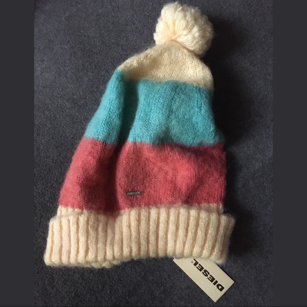 Diesel Knitted Beanie Multi Colours Pom Pom Hat